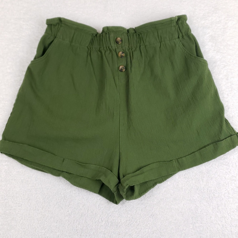 Blue Rain Francesca's Olive Green Paperbag Waist Shorts Cotton Blend M Fisherman